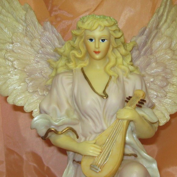 Two 15" Angels Playing Instruments Statues - Picture 10 of 12